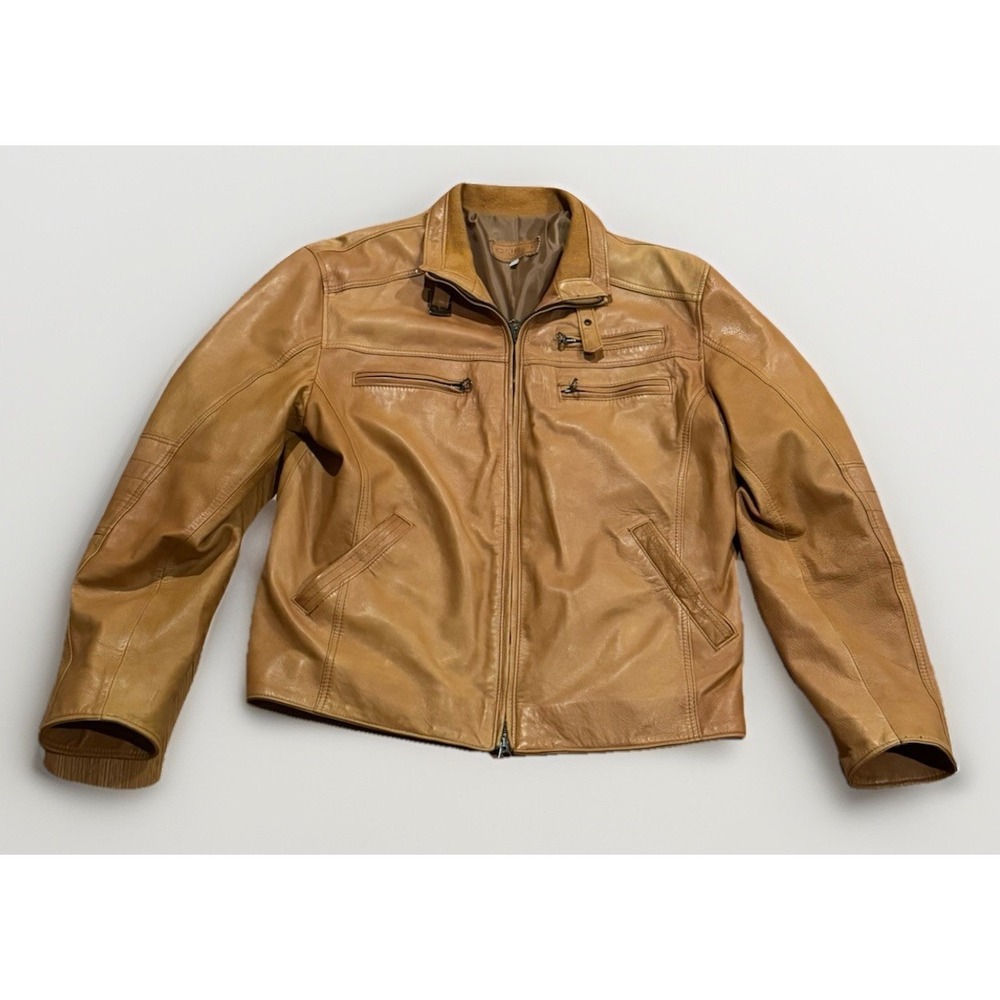 CURGÈ Leather Cafe Racer Moto Jacket Men's 50 Medium Buttery Soft Made Italy